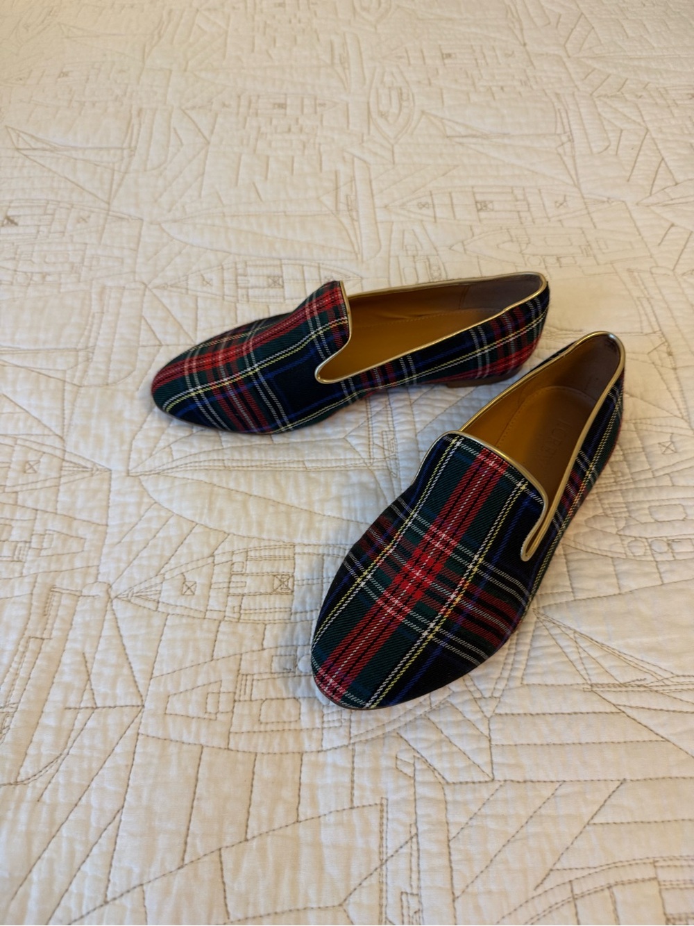 J. Crew Women's Plaid Slip-On Flats - Red & Navy